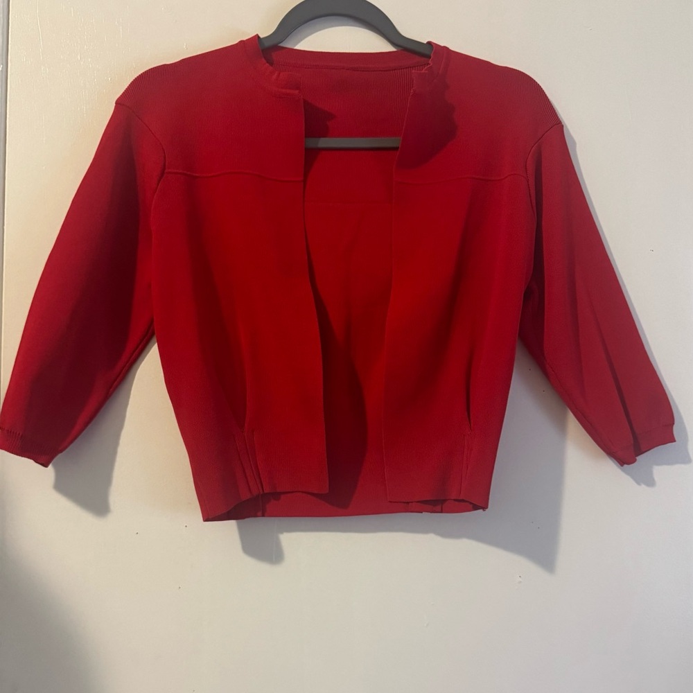 Red Open Front Cardigan